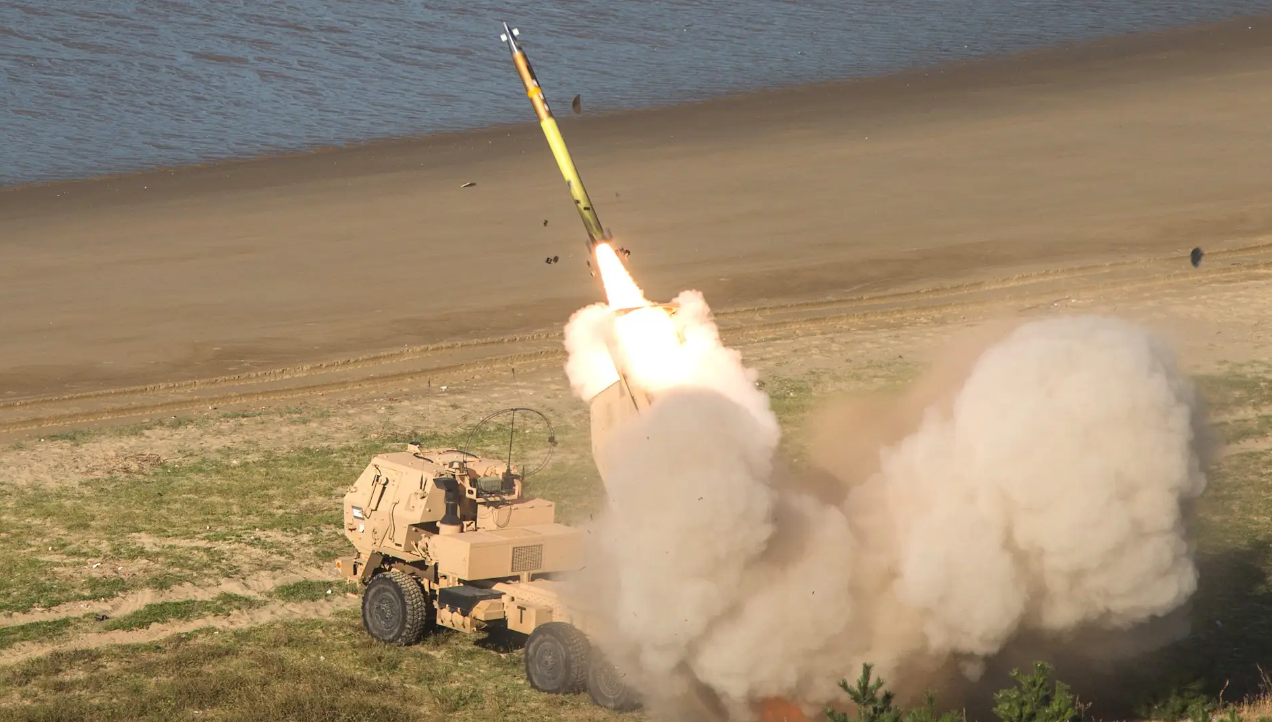 An M30/31 rocket being fired by a HIMARS launcher. (US Army)