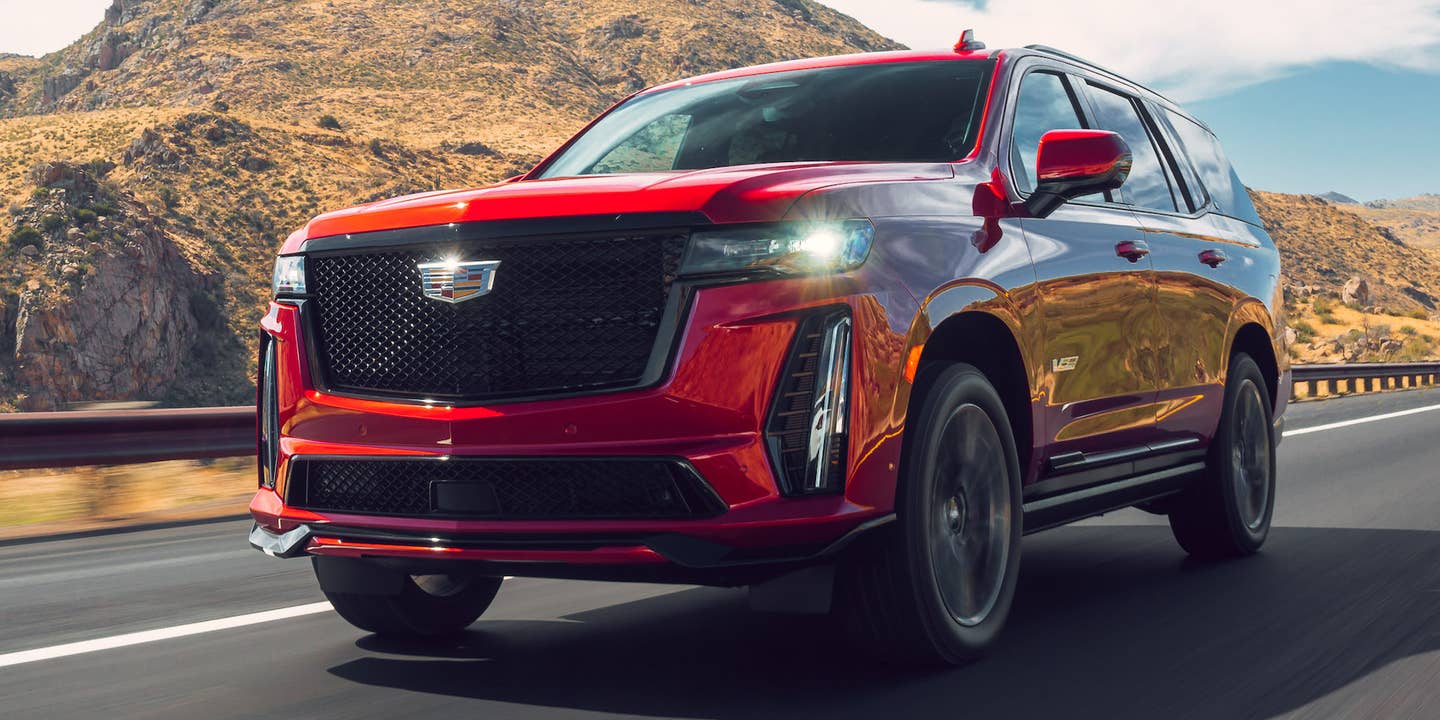 2023 Cadillac Escalade-V in red on the highway