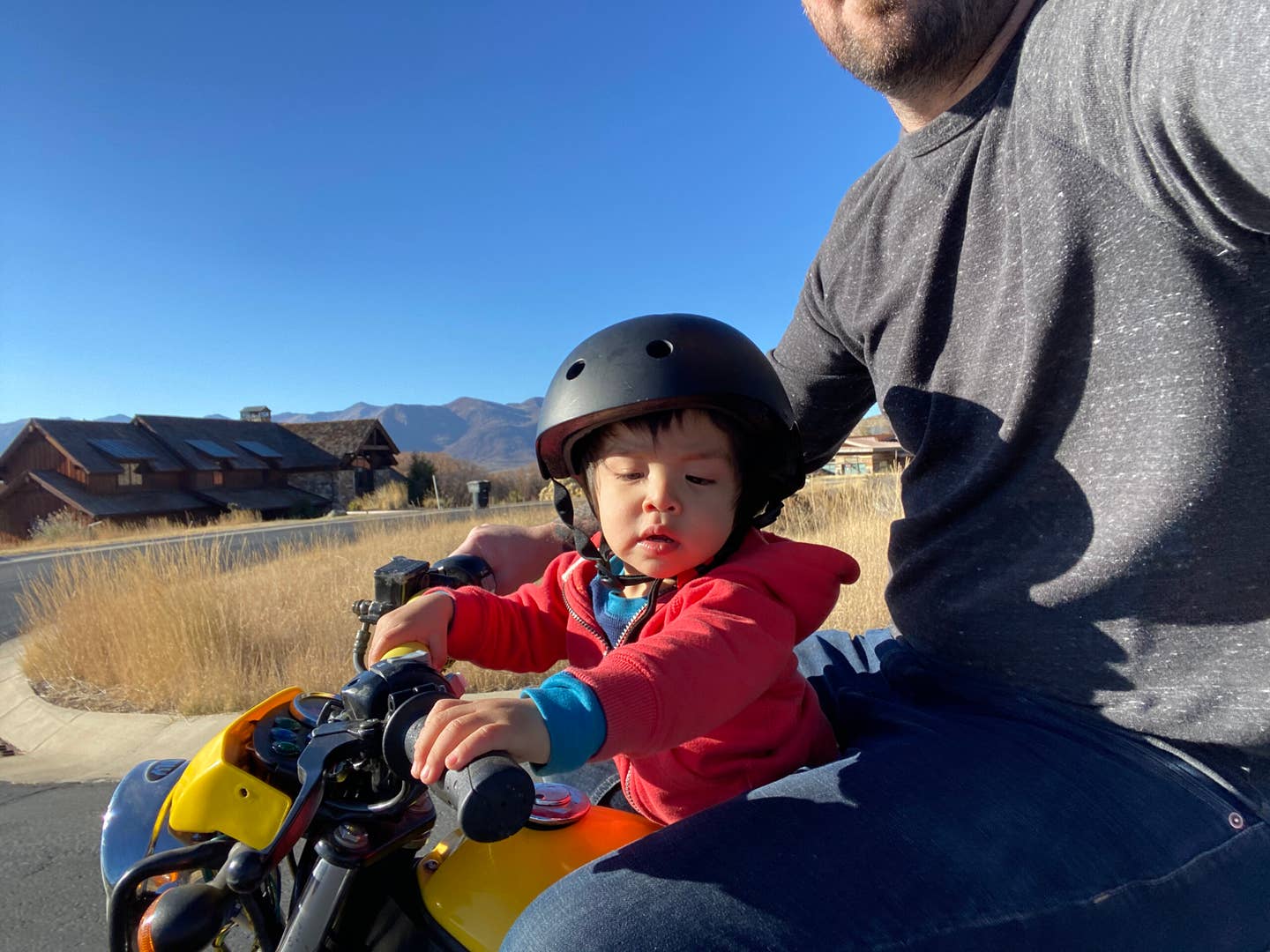 Milo is unimpressed by the stuck in 1st gear pit bike we were riding.
