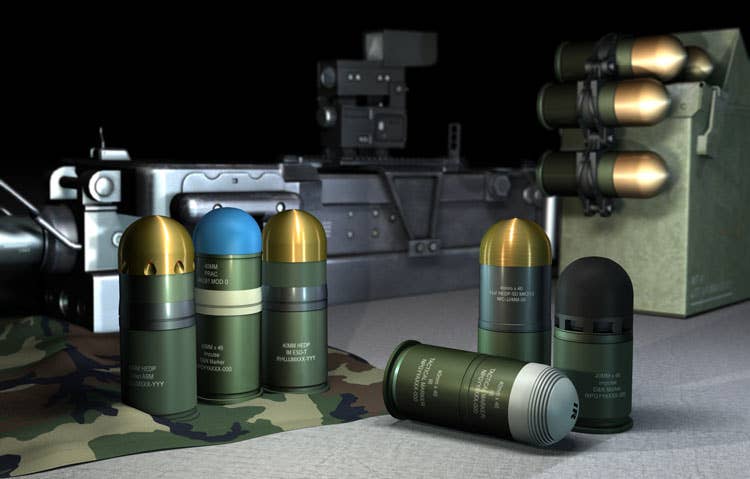 Artist's rendering of Rheinmetall's newest family of 40mm MV ammunitions. <em>Rheinmetall</em>