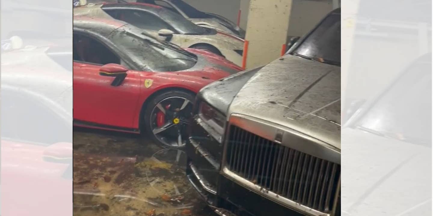 cars in flooded parking garage