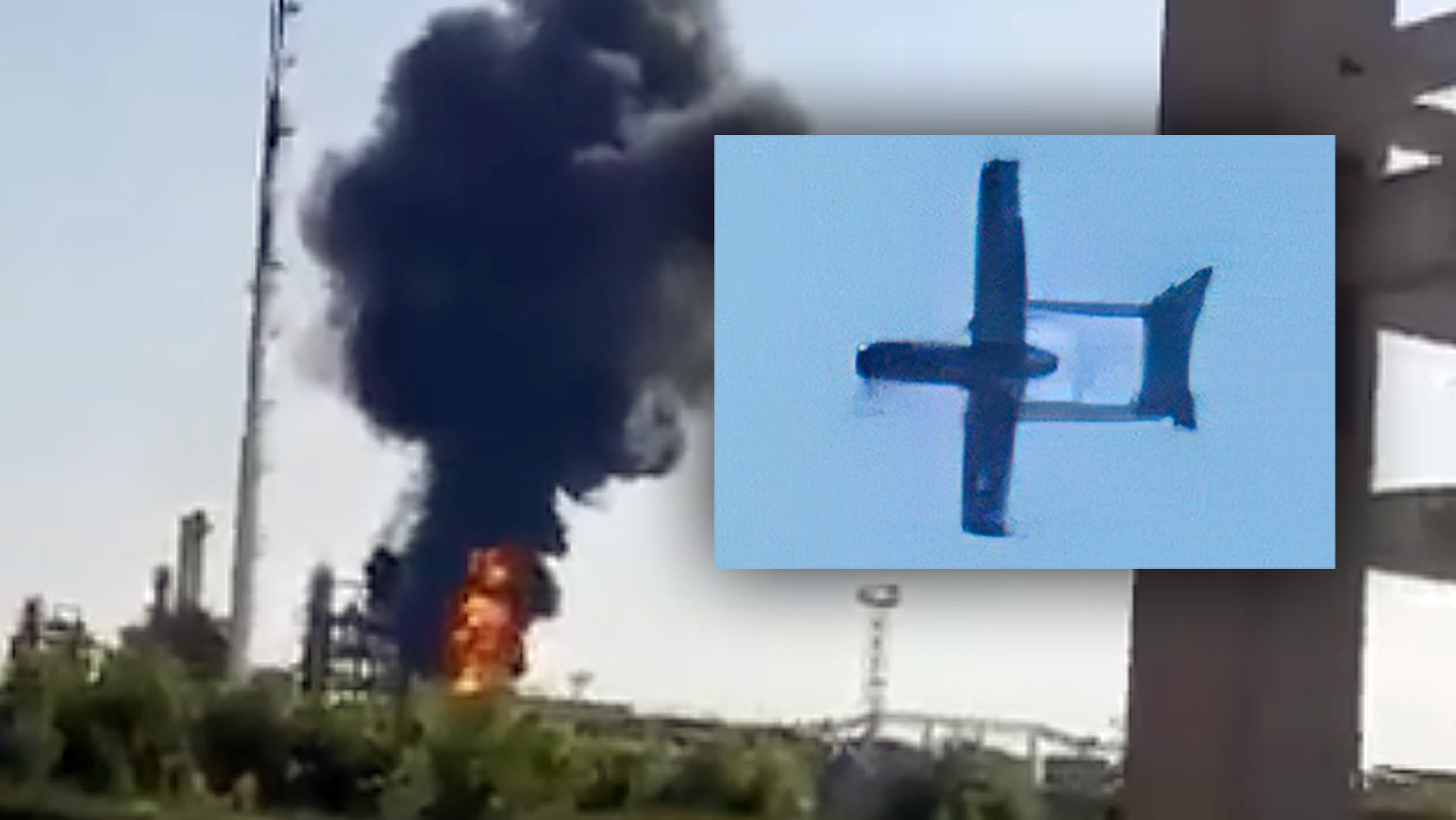 Video has emerged showing a twin-boom tail configured drone crashing into a Russian oil refinery in Novoshakhtinsk, in the Rostov region, on the borde