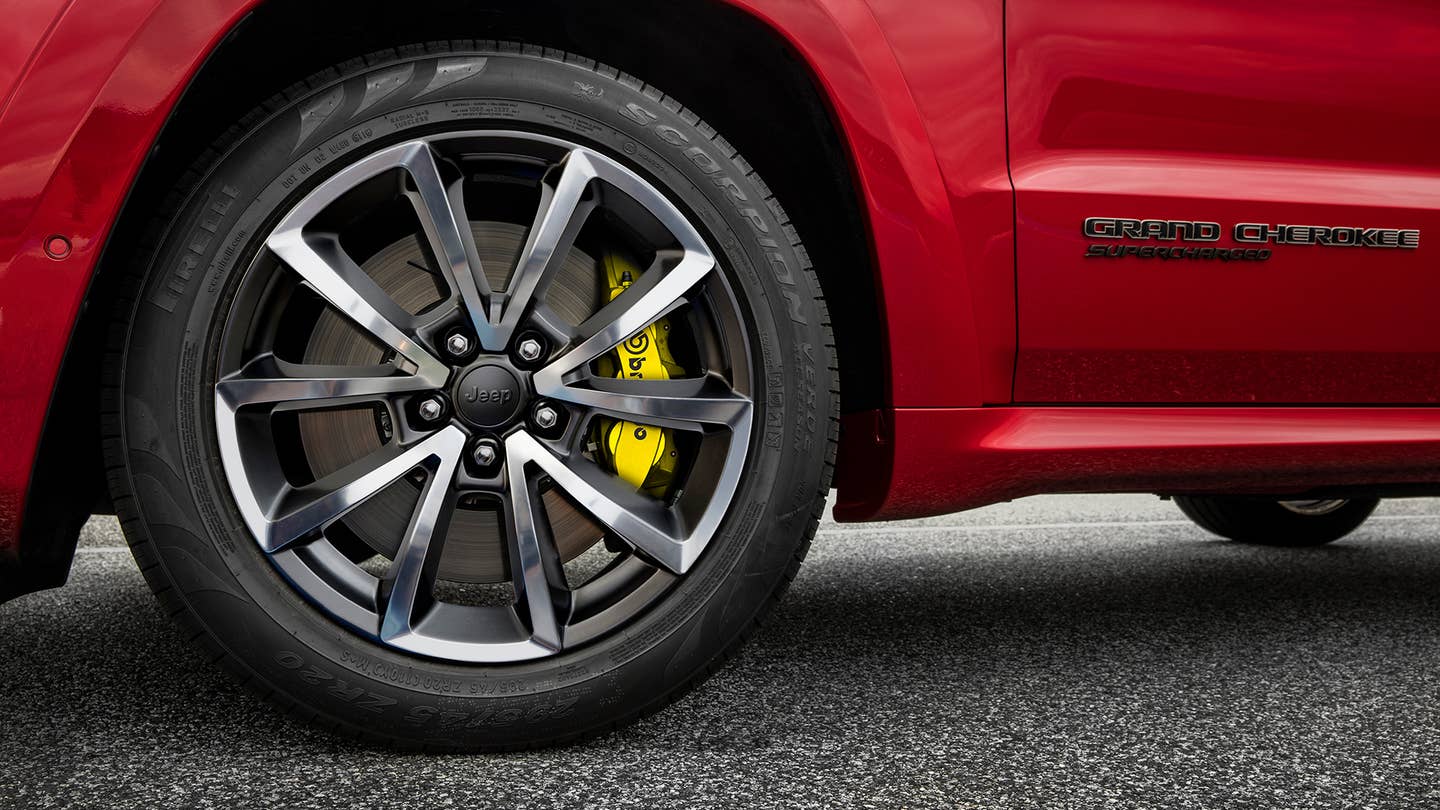 The wheel from a Jeep Grand Cherokee Trackhawk.