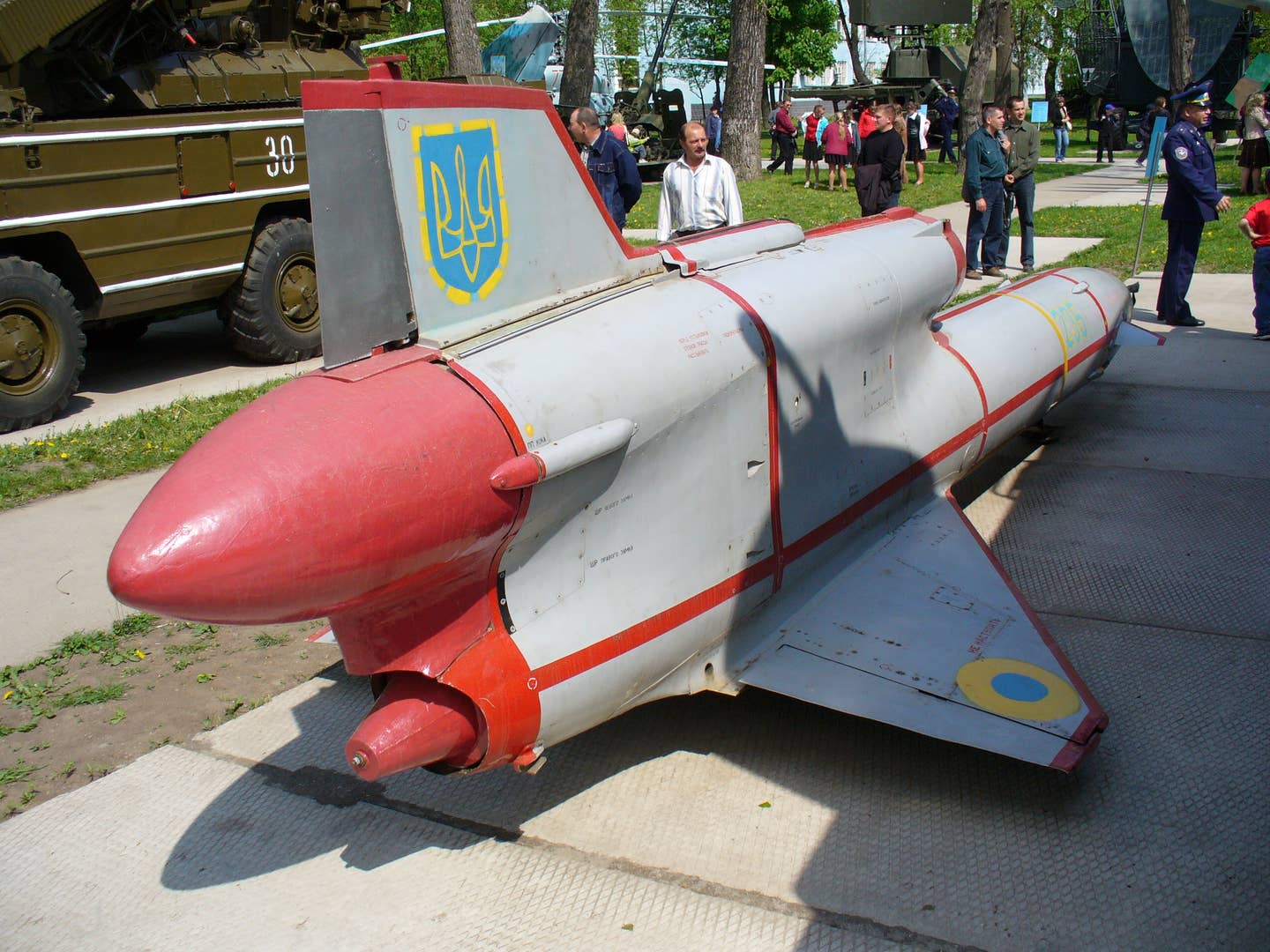 Rear view of a Ukrainian Tu-143 at the Ukrainian Air Force Museum in Vinnytsia. <em>George Chernilevsky/Wikimedia Commons</em>
