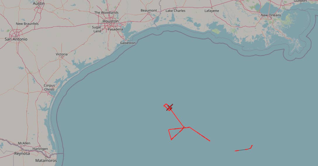 The Zephyr S's logged flight activity today over the Gulf of Mexico. <em>ADS-B Exchange</em>