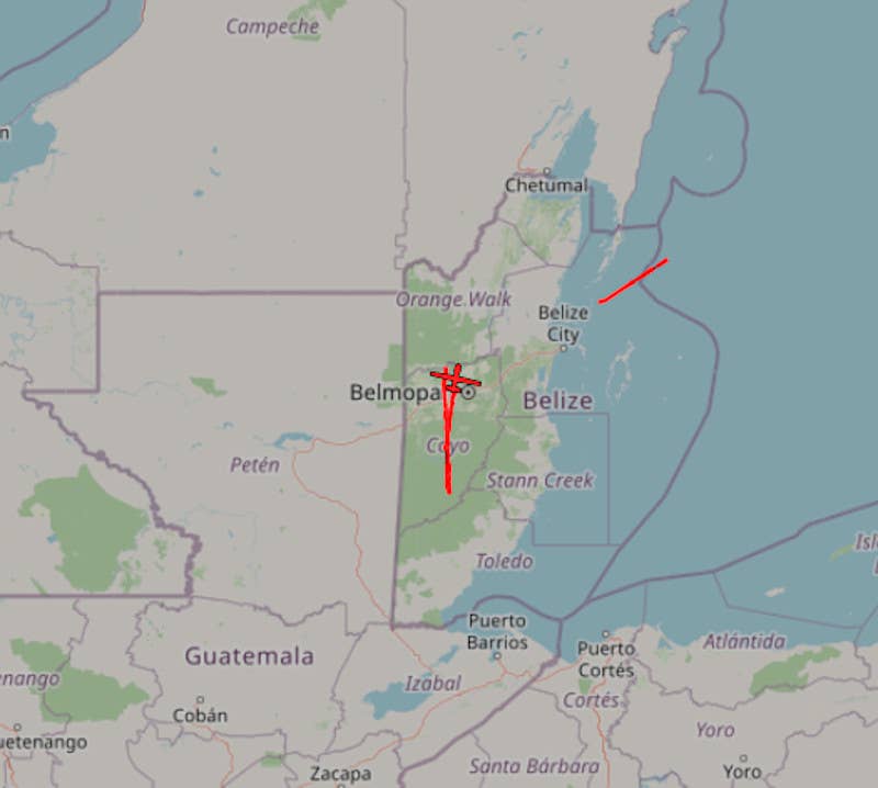 The Zephyr S flying over Belize on June 29. <em>ADS-B Exchange</em>
