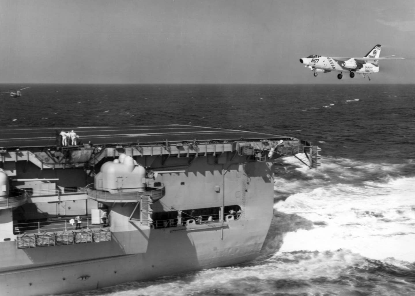 An A3D-2&nbsp;Skywarrior&nbsp;from Heavy Attack Squadron 11 (VAH-11)&nbsp;lands aboard the USS&nbsp;<em>Independence</em>&nbsp;(CVA-62) in the early 1960s. <em>U.S. Navy</em>