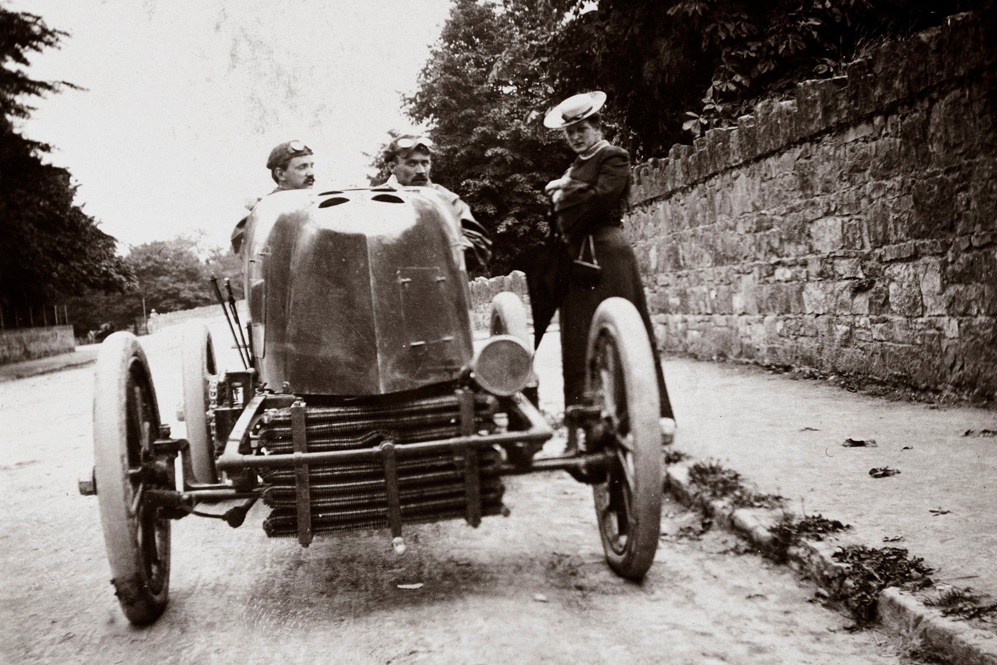 IRELAND - JANUARY 10:  Photograph taken from an album of images compiled by English motor car manufacturer and aviator Charles Stewart Rolls (1877-1910). The prestigious Gordon Bennett Trophy race was first held in 1900. As the 1902 race had been won for Britain by S F Edge, the British had the honour of hosting the 1903 event, staging it at a circuit at Athy, in Ireland. Camille Jenatzy, a Belgian driving a Mercedes for Germany, completed the 327 miles in 6 hours 39 minutes, winning by over 11 minutes; Gabriel finished fourth for France. Rolls was himself a well known competitor on the motor racing circuit at the time. He failed to gain selection for the 1903 Gordon Bennett, coming second in an elimination trial held on the Duke of Portland�s estate at Welbeck, Nottinghamshire.  (Photo by SSPL/Getty Images)