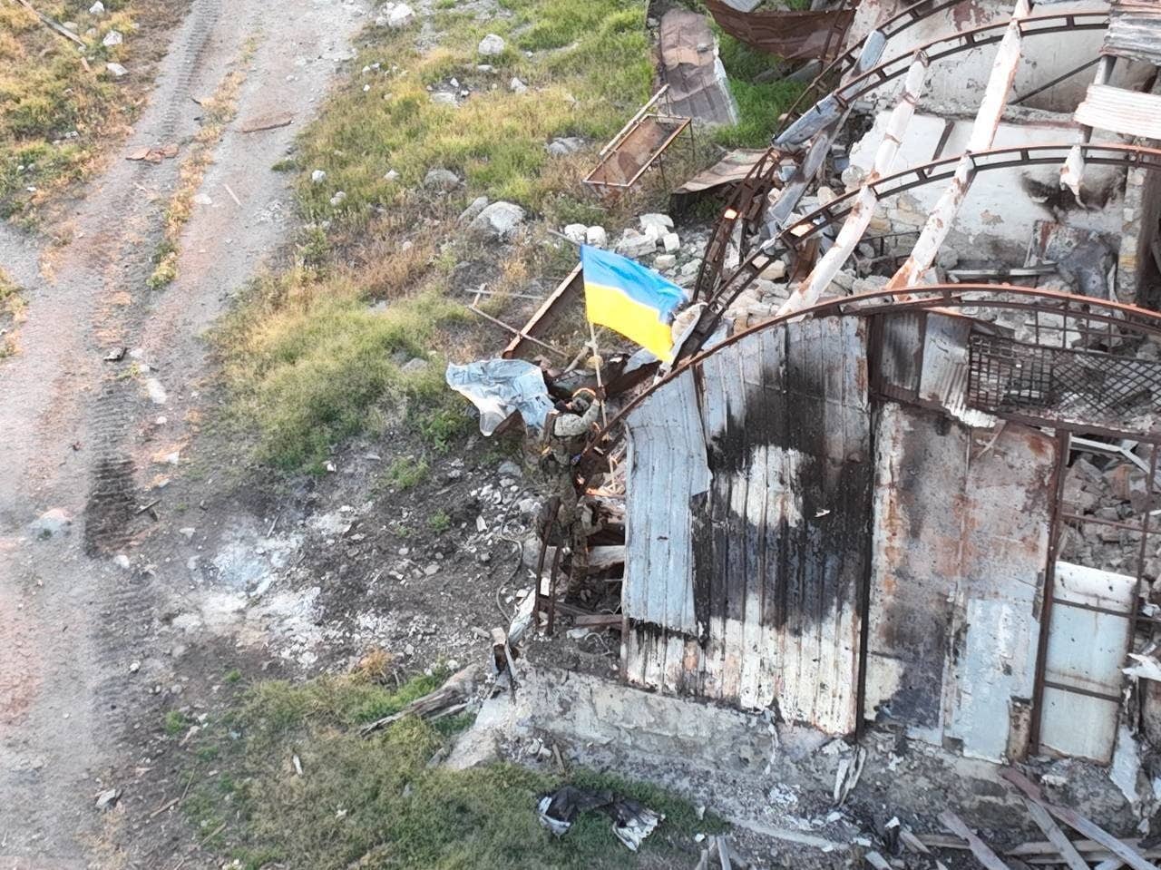 Ukrainian troops raised their flag on Snake Island, where battle damage after multiple bombardments by both sides is evident. Via Telegram