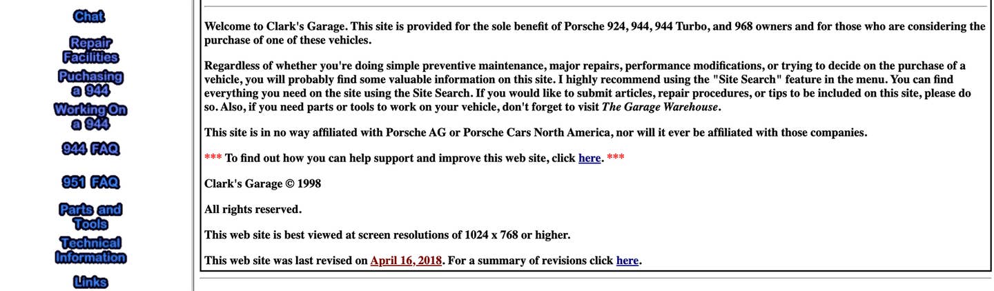 A screencap of an old car website.