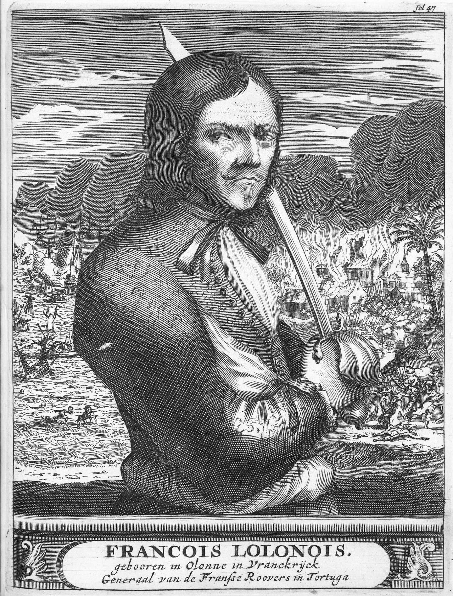 François l’Olonnais, a notorious French pirate who was active in the Caribbean during the 1660s. As a buccaneer, he targeted shipping from the Spanish West Indies and the Spanish Main. <em>Public Domain</em>