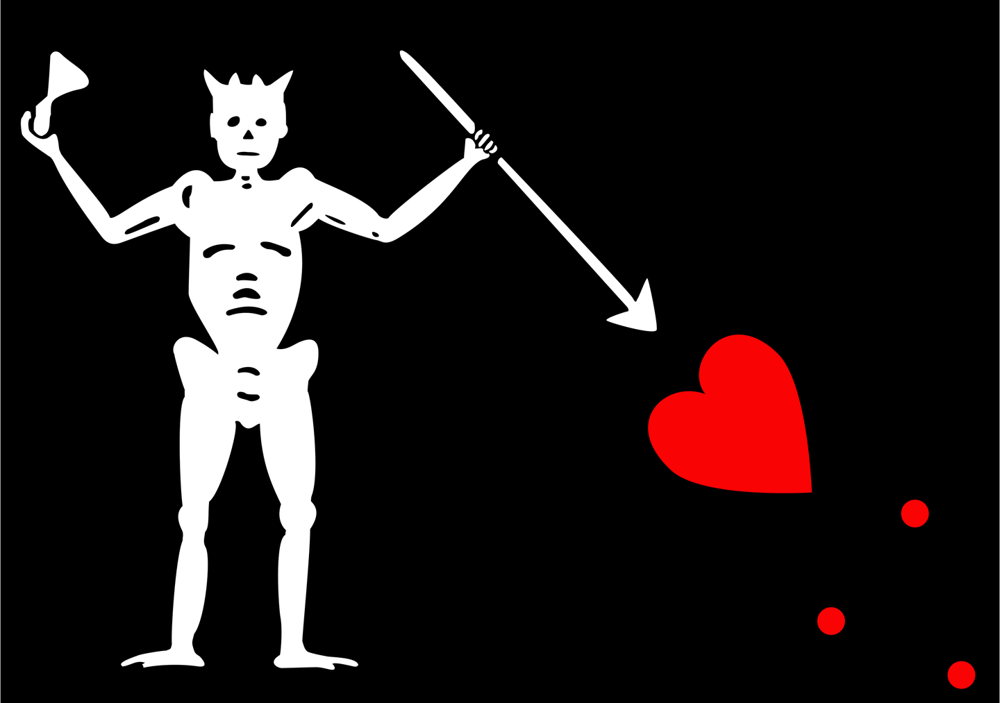 An illustration of&nbsp;Blackbeard’s Jolly Roger flag, depicting a devil skeleton piercing a heart, whilst toasting the devil. <em>Fred the Oyster/Wikimedia Commons</em>
