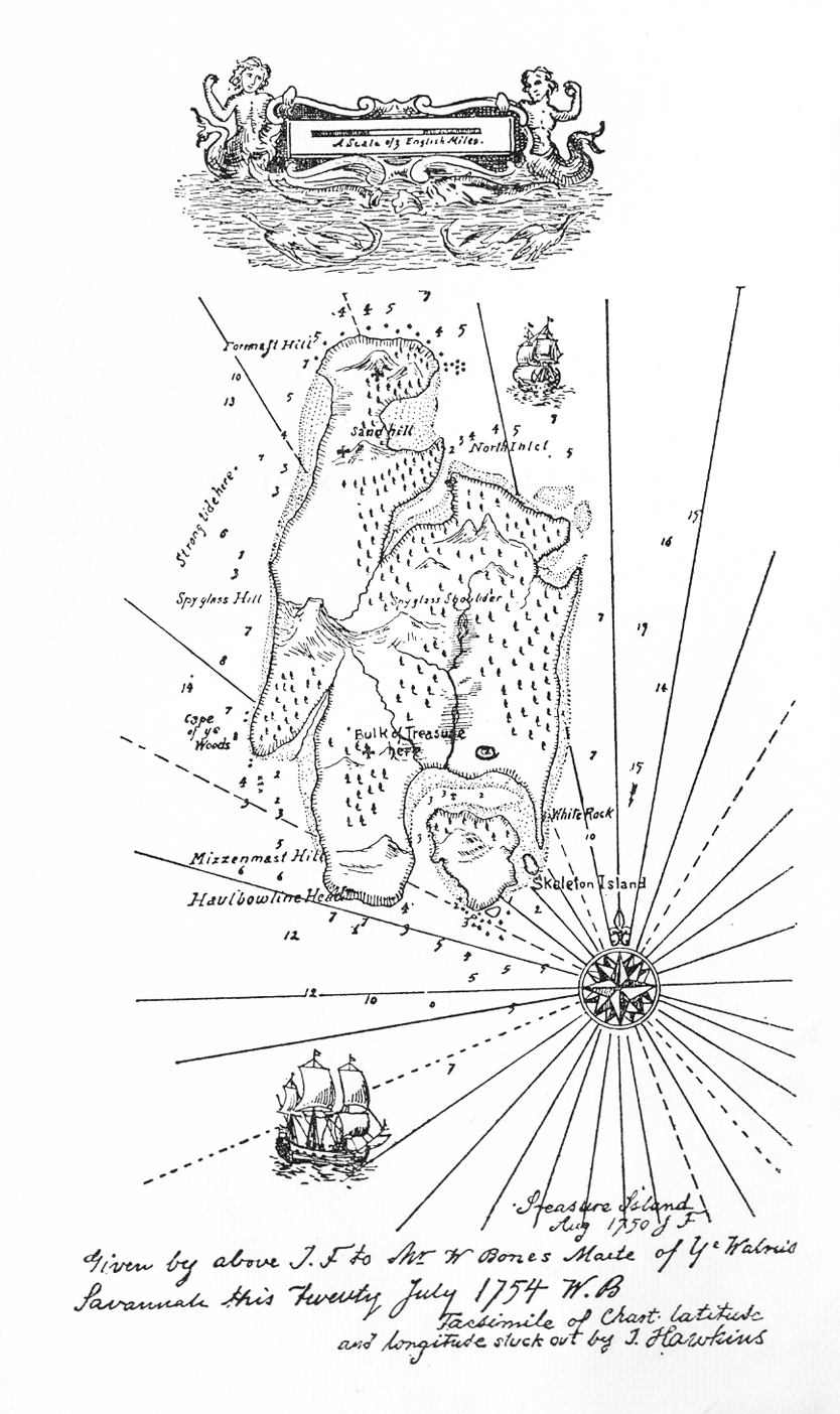 A map of&nbsp;<em>Treasure Island</em>&nbsp;from Robert Louis Stevenson’s book of the same name, from the original 1883 edition. This novel did much to popularize the idea of treasure maps. <em>Wikimedia Commons</em>