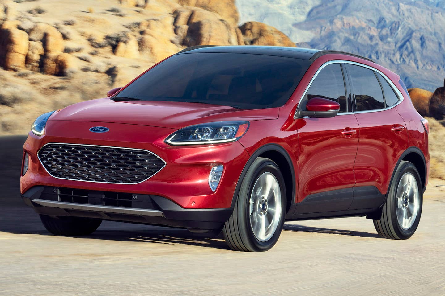 A red 2020 Ford Escape, one of the vehicles implicated in Ford's engine fire recalls | <em>Ford</em>