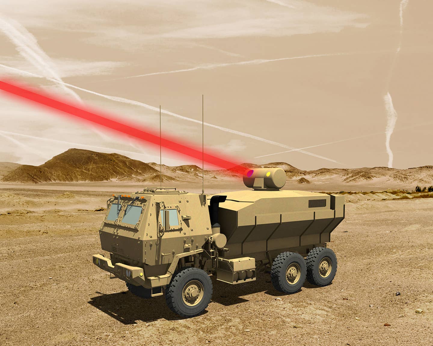 For LANCE, Lockheed has been drawing from its previous experience in ground-based lasers, like this concept for a Future Mobile Tactical Vehicle armed with a directed-energy weapon. <em>Lockheed Martin</em>