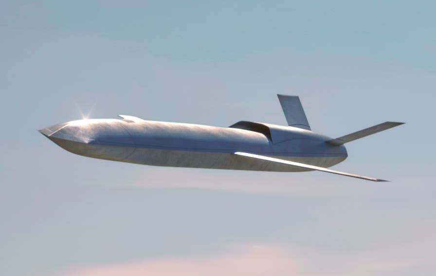 The larger missile-like drone shown as part of Skunk Works' distributed team concept. <em>Lockheed Martin Skunk Works</em>