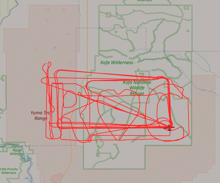 The "R heart C" flight path the Zephyr S flew on July 7. <em>ADS-B Exchange</em>