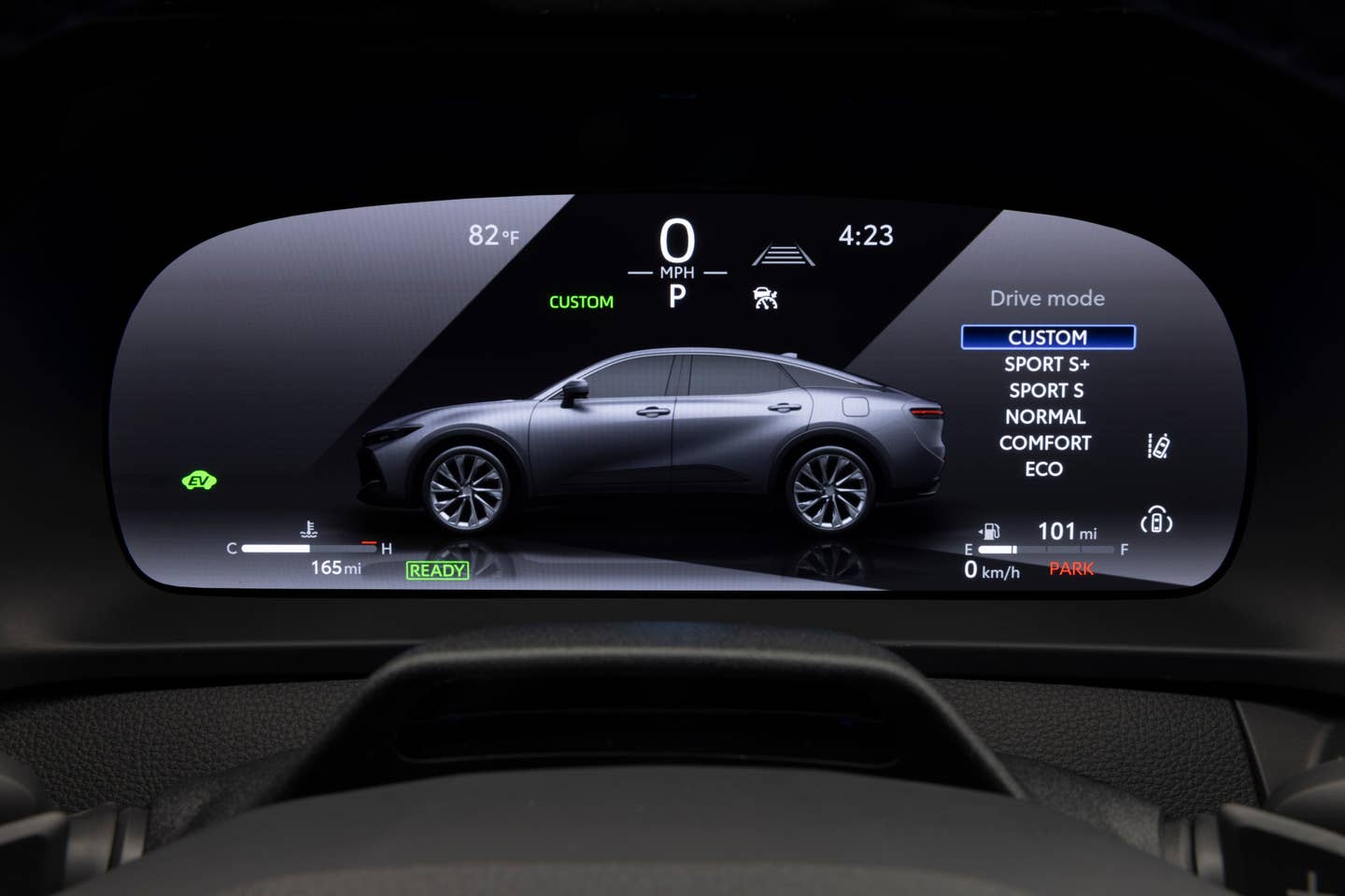 2023 Toyota Crown drive mode selection on gauge pod.