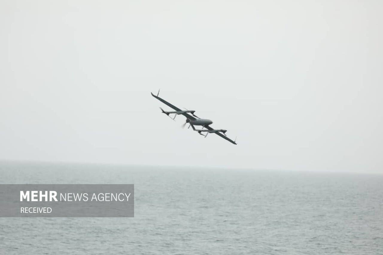 One of the Iranian drones used in the unveiling ceremony of the Iranian Navy's "drone-carrier" division.<em> MEHR News Agency</em>