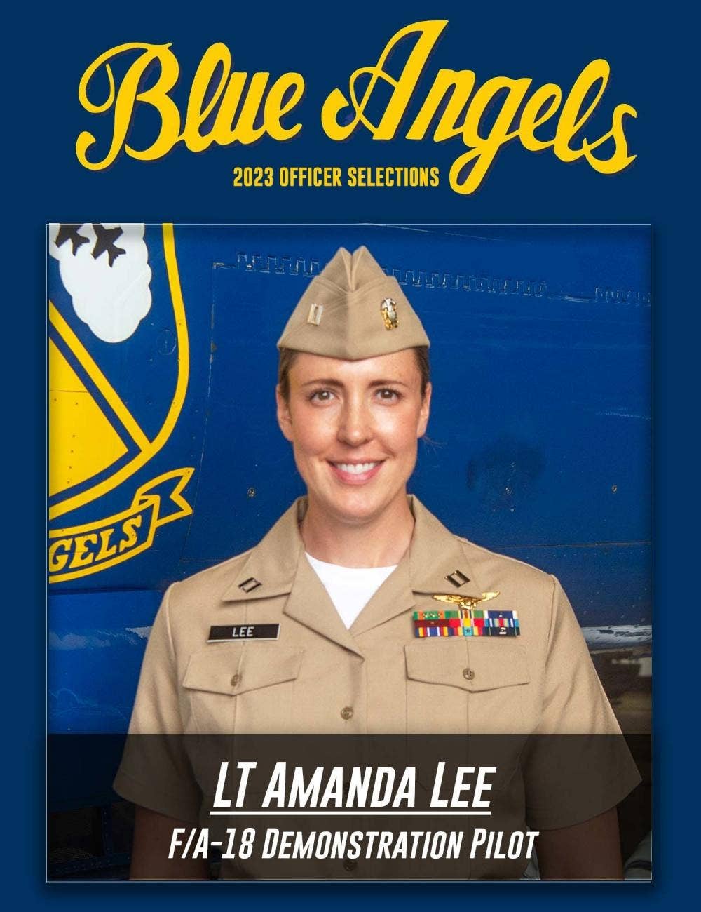 The Navy's elite Blue Angels aerial demonstration team announced that Lt. Amanda Lee has been selected to join the core six-ship unit. (U.S. Navy photo)