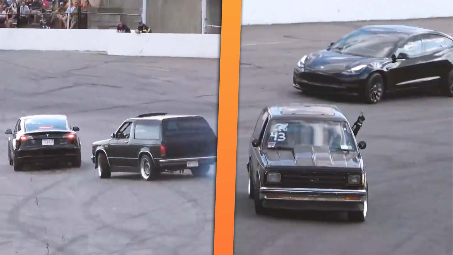 Mira cómo un Chevy S-10 Blazer vence a un Tesla Model 3 en una carrera de una vuelta