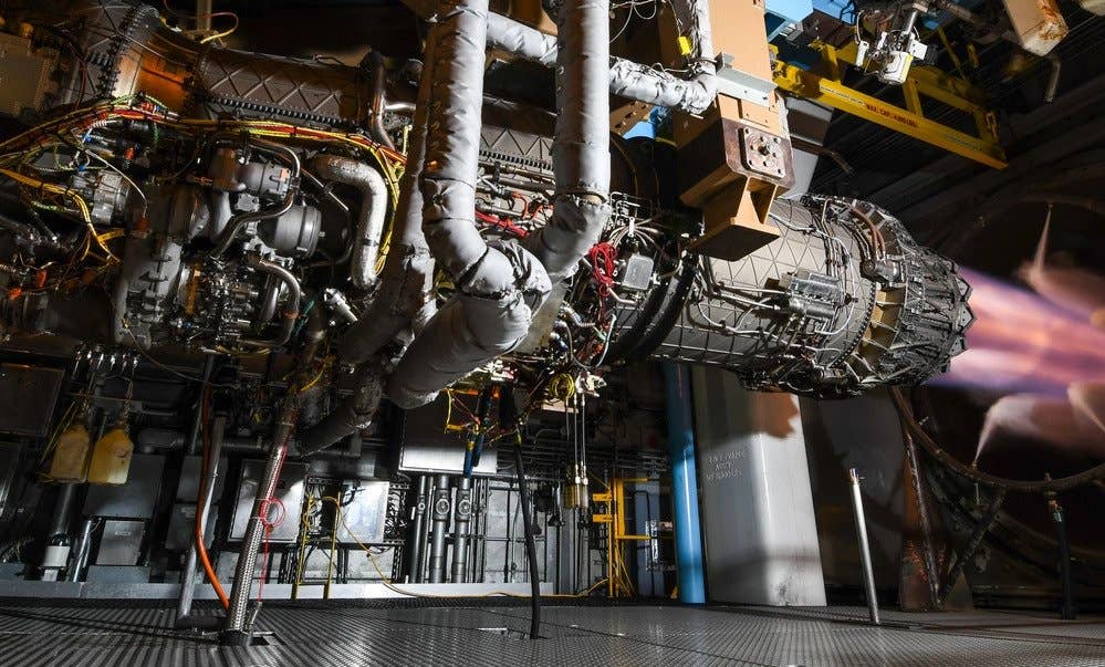 A Pratt &amp; Whitney F135 engine undergoes accelerated mission testing in Sea Level Test Cell 3 at Arnold Air Force Base, Tenn., Nov. 15, 2021. The F135 is the engine used to power the F-35 Lightning II. (U.S. Air Force photos by Jill Pickett)