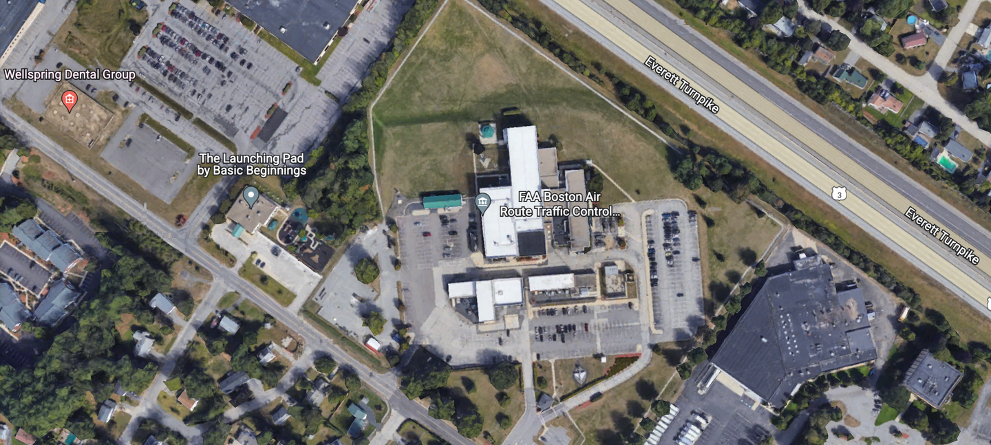 Aerial view of the FAA's Boston Air Route Traffic Control Center in Nashua, N.H. <em>Google Earth</em>