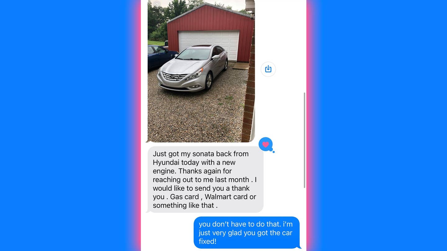 Text exchange with Hyundai owner.