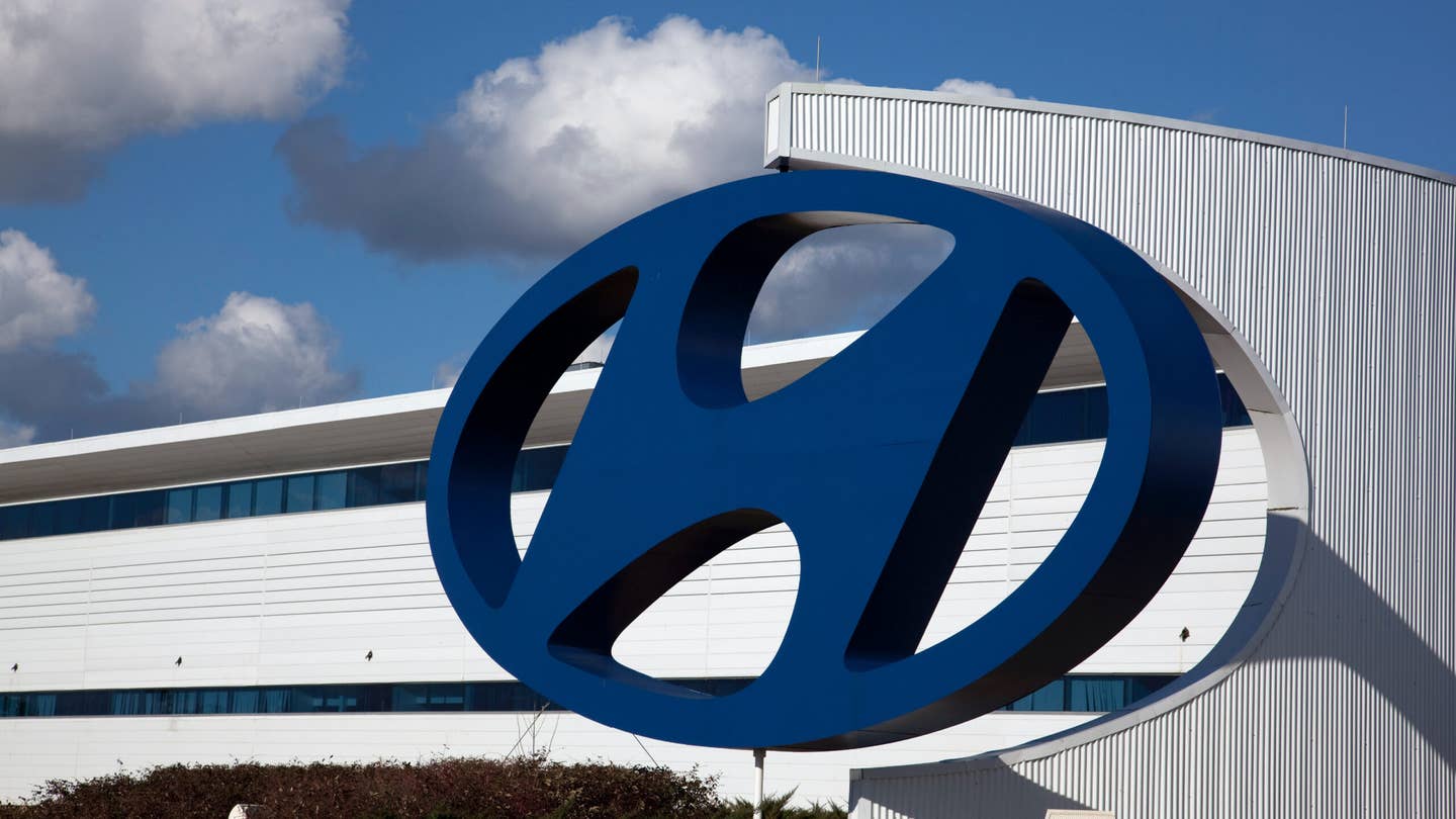 Hyundai logo outside its plant in Alabama.