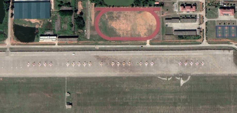 J-6s visible on Longtian's man ramp in 2018. <em>Google Earth</em>