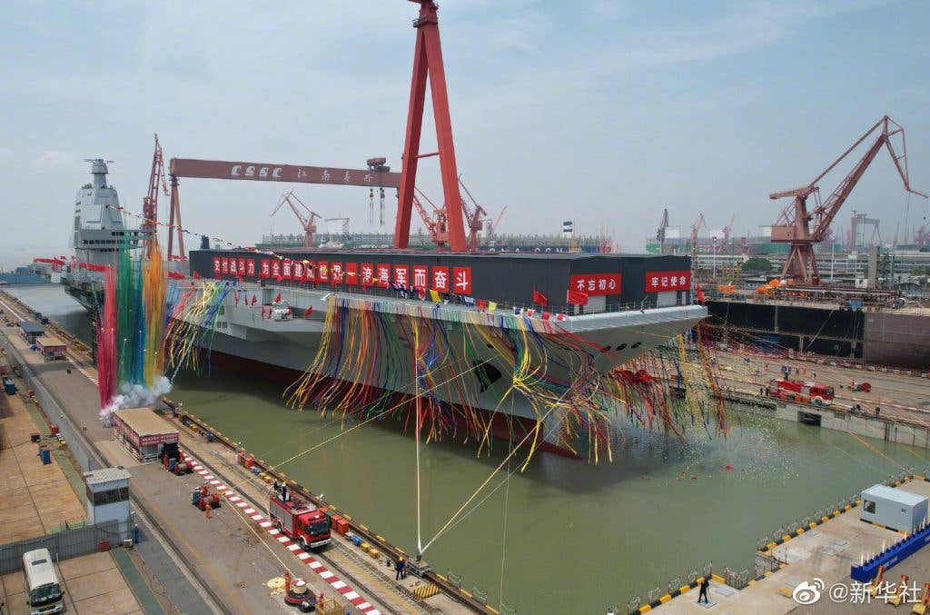 Launch ceremony for the PLAN's future Type 003 <em>Fujian</em> aircraft carrier. <em>Credit: Chinese internet</em>