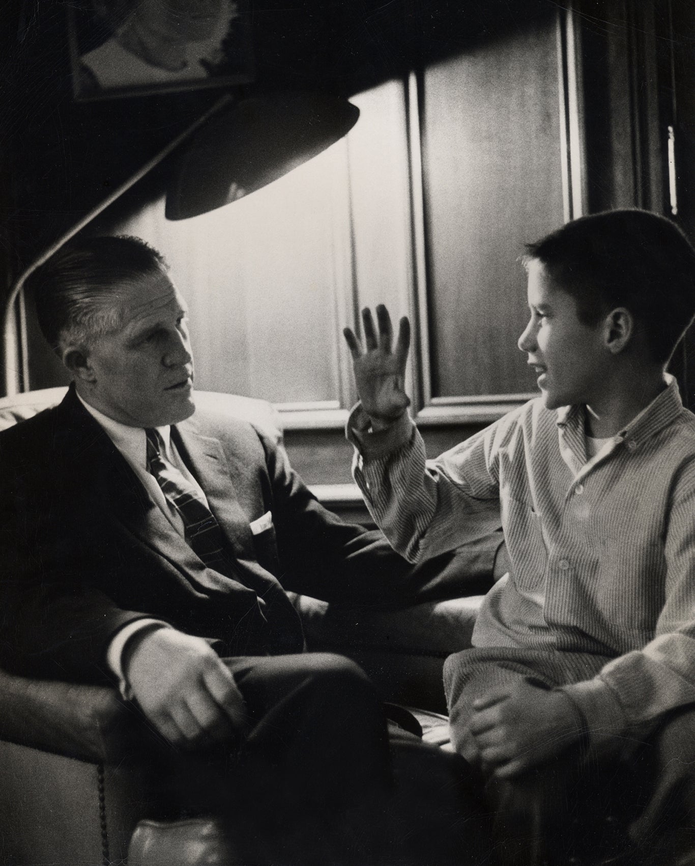 2008 Republican presidential candidate Mitt Romney in an archive family photo with his father George in their Michigan family home in 1957. (Photo by Brooks Kraft LLC/Corbis via Getty Images)