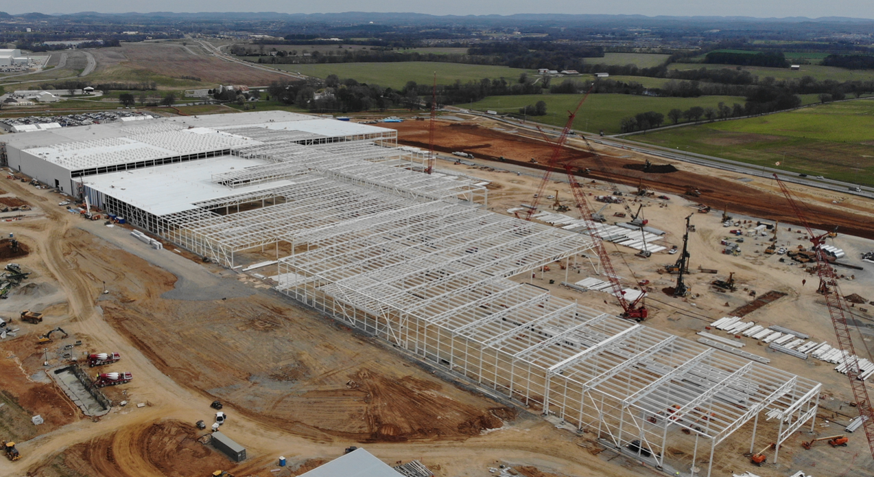 The Ultium Cells plant in Tennessee, pictured here in March 2022, is still under construction. Production is slated to begin in late 2023.