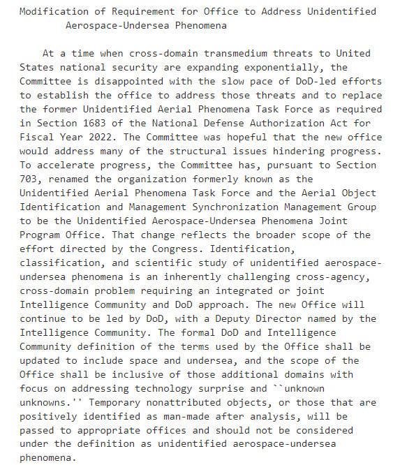 The complete section from the Senate Intelligence Committee's report accompanying the draft of the 2023 Fiscal Year Intelligence Authorization Act. <em>US Congress</em>