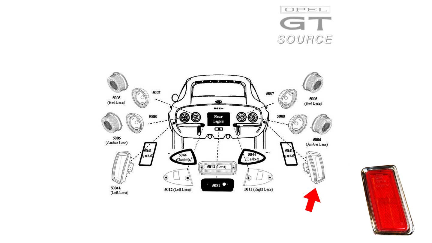 A diagram of the rear of an Opel GT.