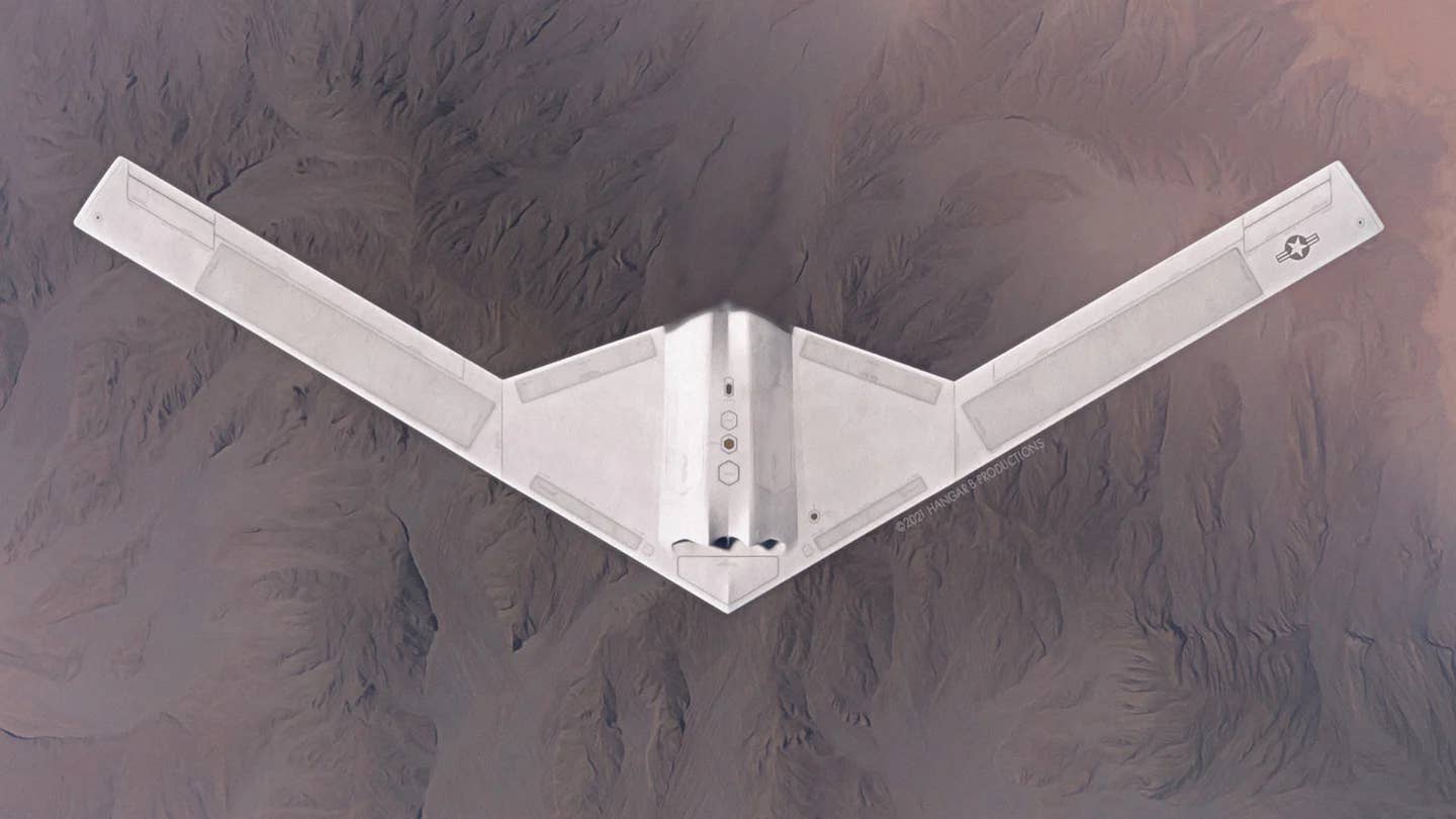A notional rendering of what the RQ-180 stealth unmanned aircraft might look like. <em>Hangar B Productions</em>