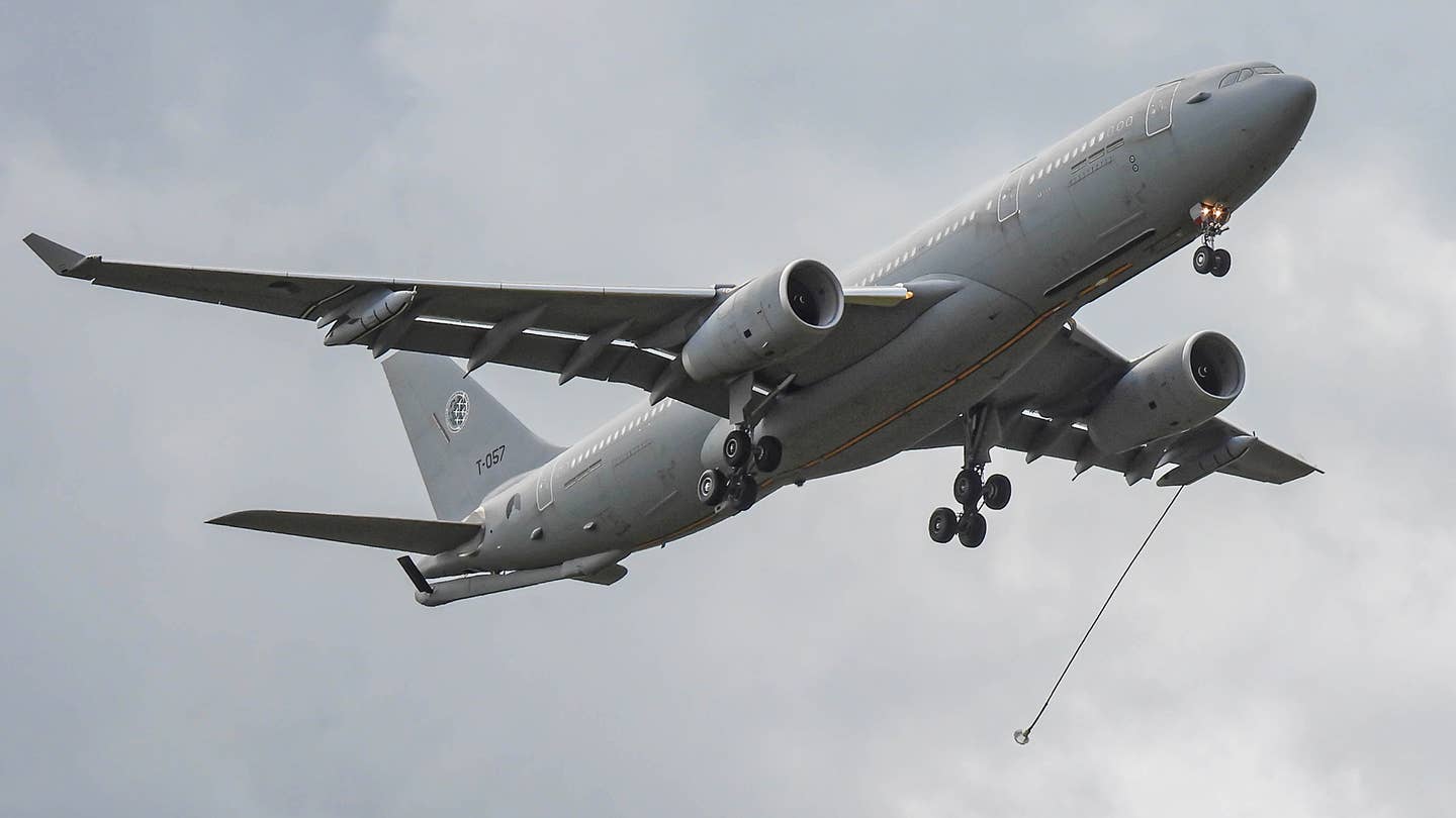Watch This NATO Tanker Make A Landing With A Dangling Refueling Hose