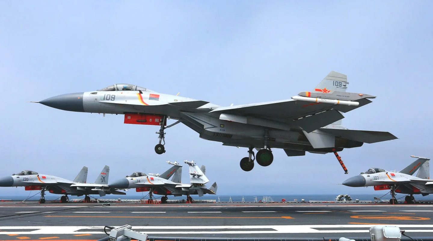 The J-15 was the first carrier fighter to enter the PLAN inventory.&nbsp;<em>IMAGINECHINA VIA AP IMAGES</em>
