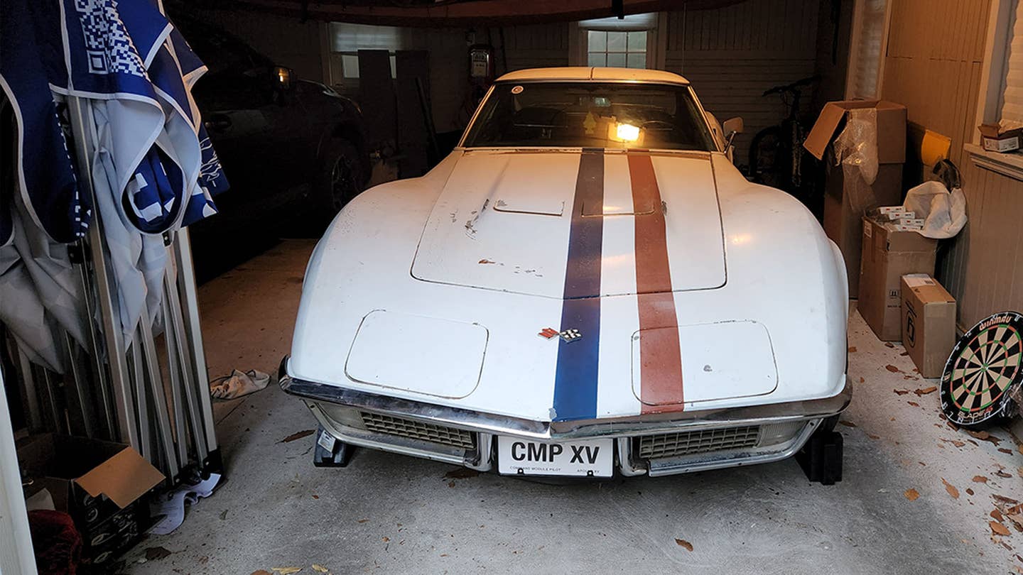 A custom-painted C3 Corvette, previously owned by an Apollo 15 astronaut, which will be restored by the astronaut's grandson and collectSPACE.