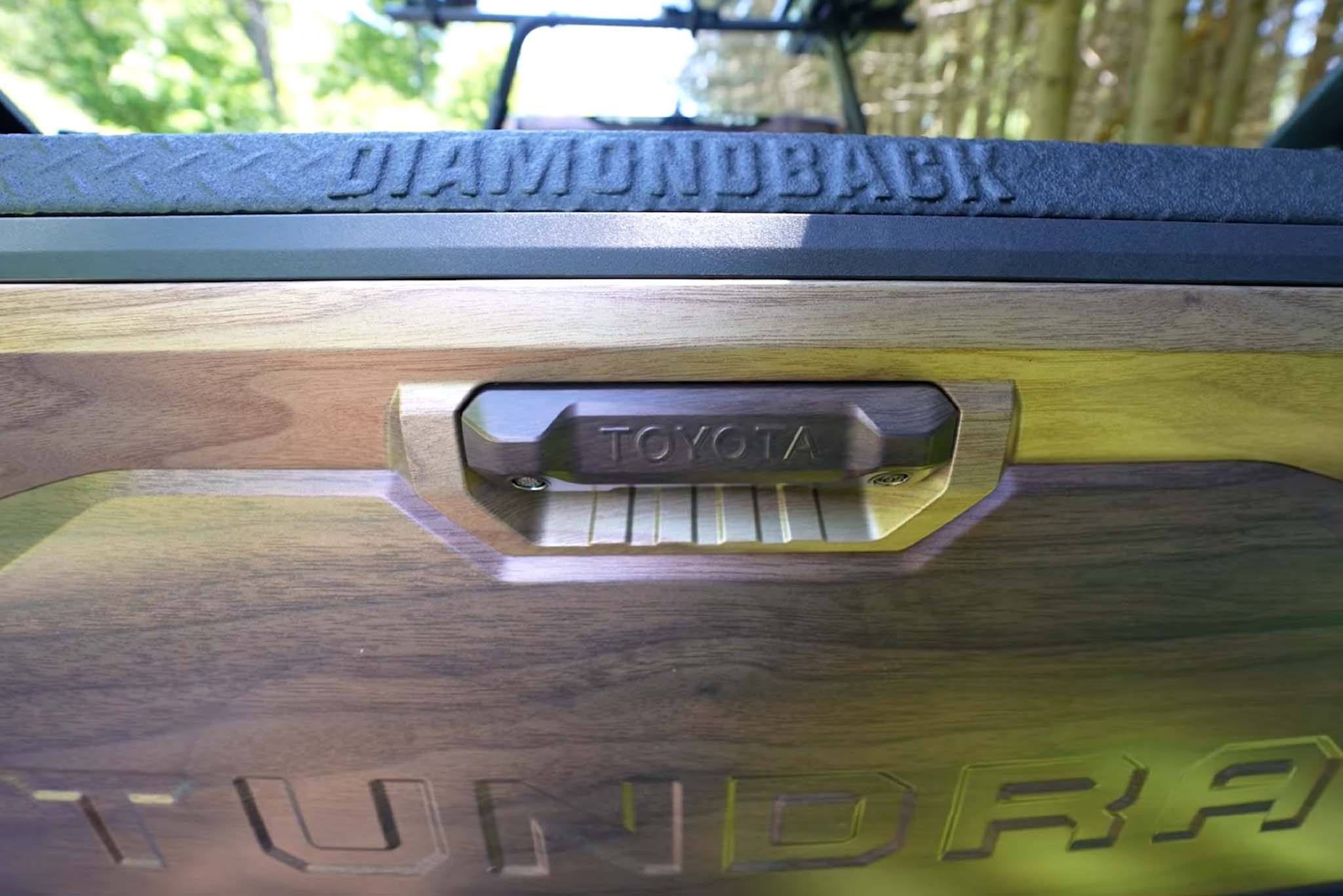Woodgrain 2022 Toyota Tundra Wrapped to Match the Owner's Bass Boat
