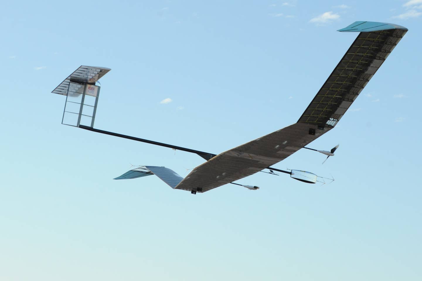 Zephyr is solar-powered and soars on wings that span 75 feet from tip to tip. <em>Airbus</em>