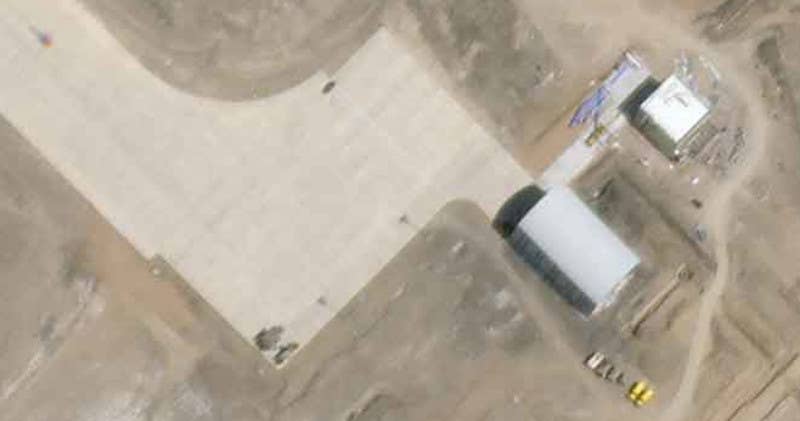 Vehicles and other heavy equipment seen on and around the main apron of the base near Lop Nor. <em>PHOTO © 2022 PLANET LABS INC. ALL RIGHTS RESERVED. REPRINTED BY PERMISSION</em>