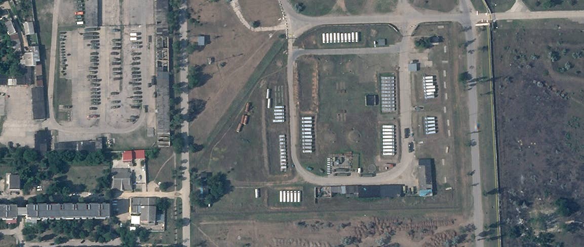 A fuel dump at Saki Air Base, also unscathed. <em>PHOTO © 2022 PLANET LABS INC. ALL RIGHTS RESERVED. REPRINTED BY PERMISSION</em>