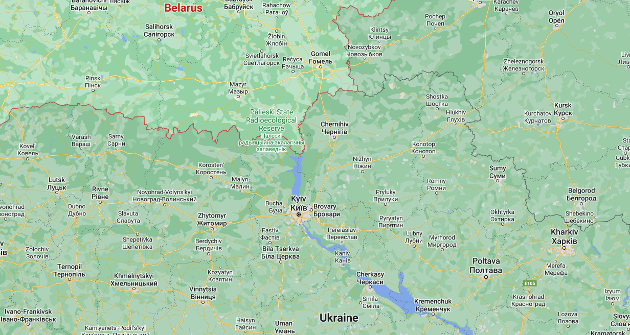 The base is located to the southeast of Gomel, near the border of northern Ukraine. <em>Google Maps</em>