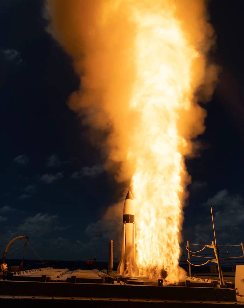 The US Navy's <em>Arleigh Burke</em> class destroyer USS <em>Fitzgerald</em> fires an SM-3 Block IA missile during Pacific Dragon 2022. <em>USN</em>