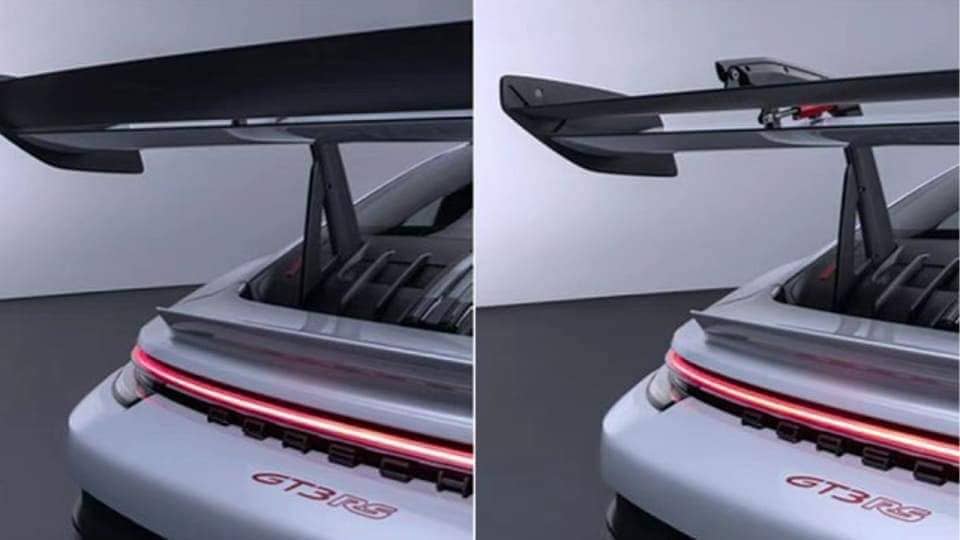 This leaked image from Apex Automotor on Facebook still illustrates how Porsche's rear wing DRS works the best. Note the movement of the top element from angled to flat.