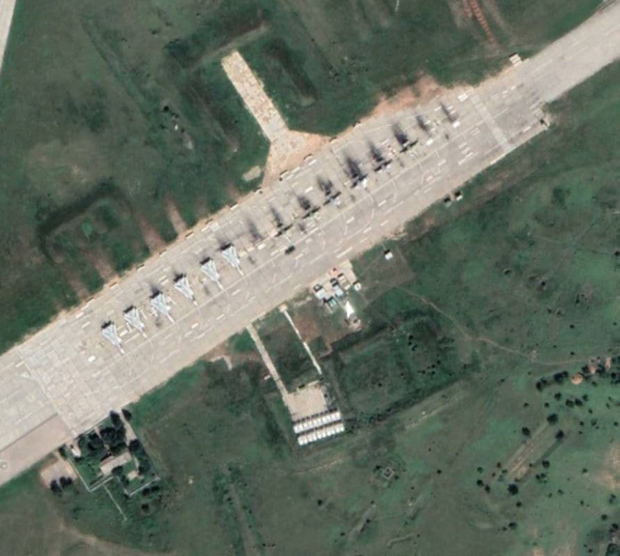 A view of the same apron from a satellite image taken in June 2021, showing similar discoloration. <em>Google Earth</em>