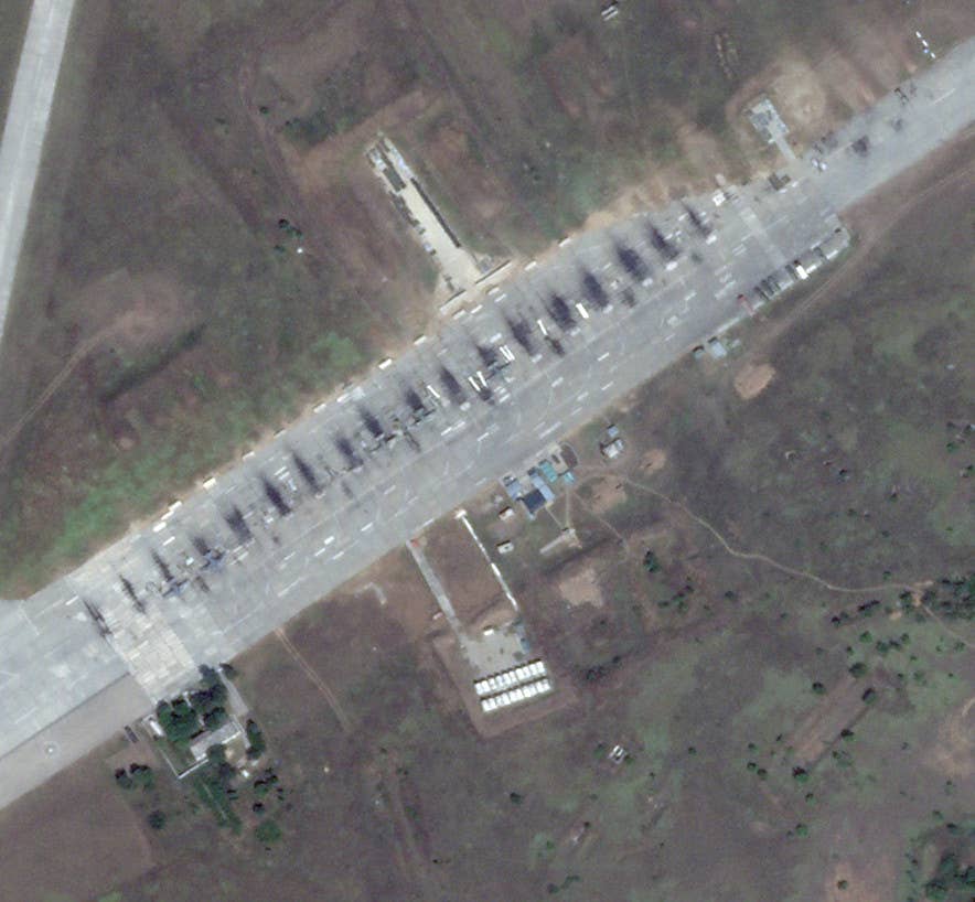 The discoloration on the tarmac seen here appears to be from normal operations at the base. <em>PHOTO © 2022 PLANET LABS INC. ALL RIGHTS RESERVED. REPRINTED BY PERMISSION</em>