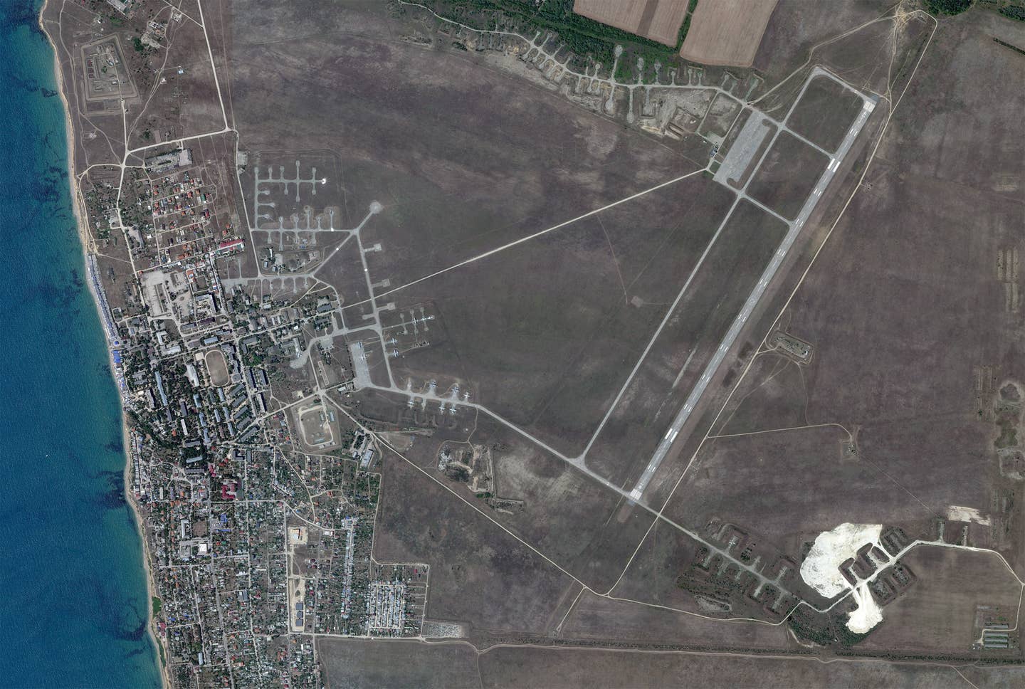 A satellite image of Kacha Air Base taken on July 20. <em>PHOTO © 2022 PLANET LABS INC. ALL RIGHTS RESERVED. REPRINTED BY PERMISSION</em>
