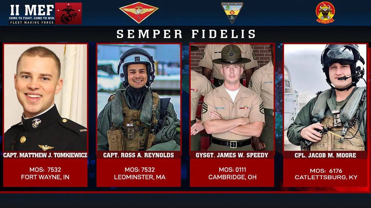 The four Marines killed during an MV-22 crash on March 18 in Norway., (USMC)